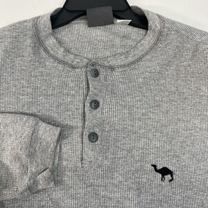 Vintage 1996 Joe Camel Henley Gray‎ Waffle Knit Thermal Long Sleeve Pullover